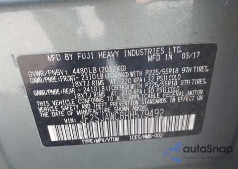2017 Subaru Forester 2.5I Touring from USA, damaged, VIN JF2SJAWC8HH579492